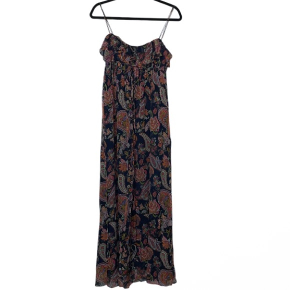 Forever New Silk Navy Multi-Color Ruffle Maxi Dress